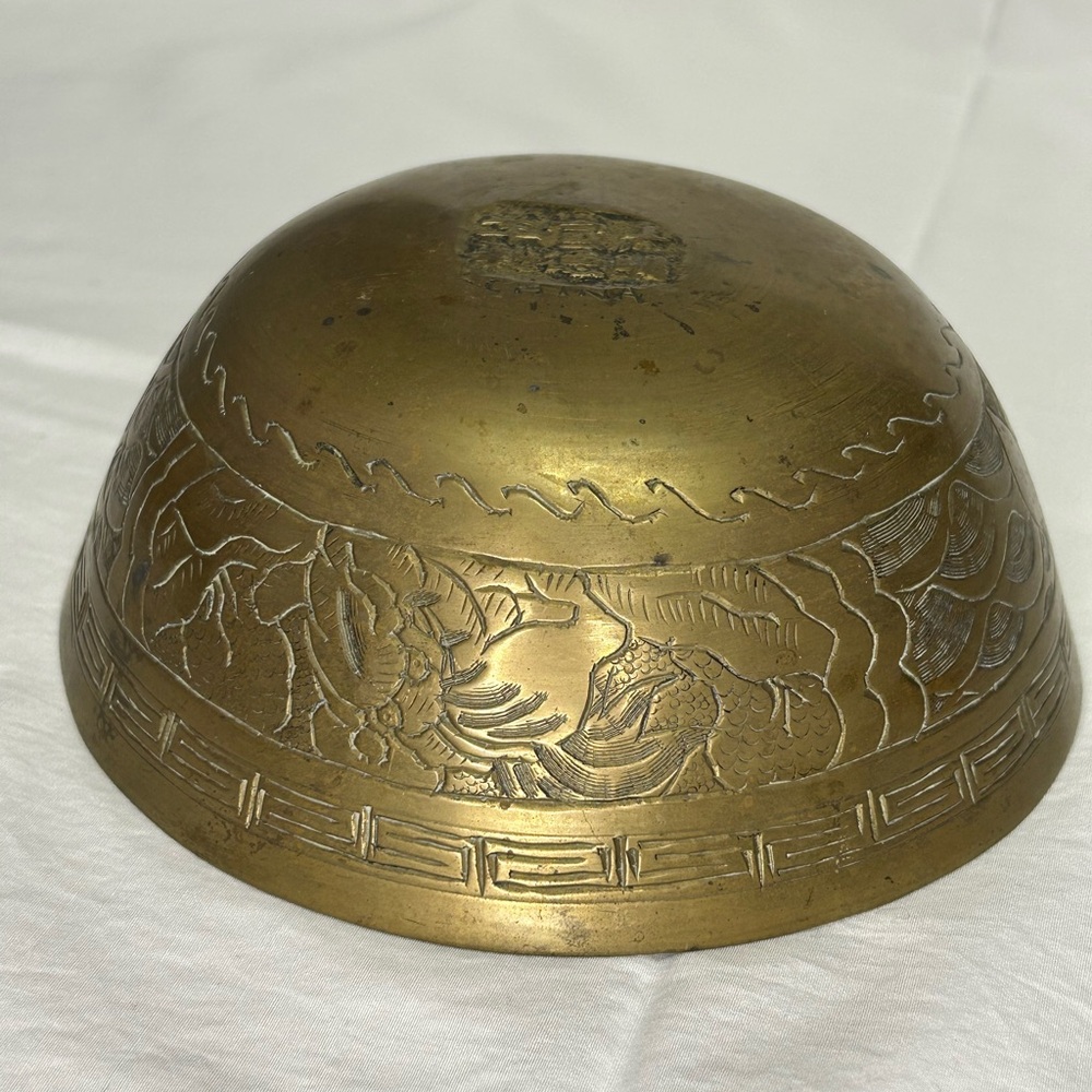 Vintage Brass Bowl Hand Etched Ornate, Engraved Heavy Serving Bowl, Trinket Dish